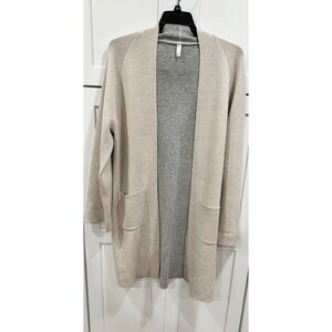 GAP BODY Beige Gray Knit‎ Open Front Long Sleeve Cardigan Sweater M L